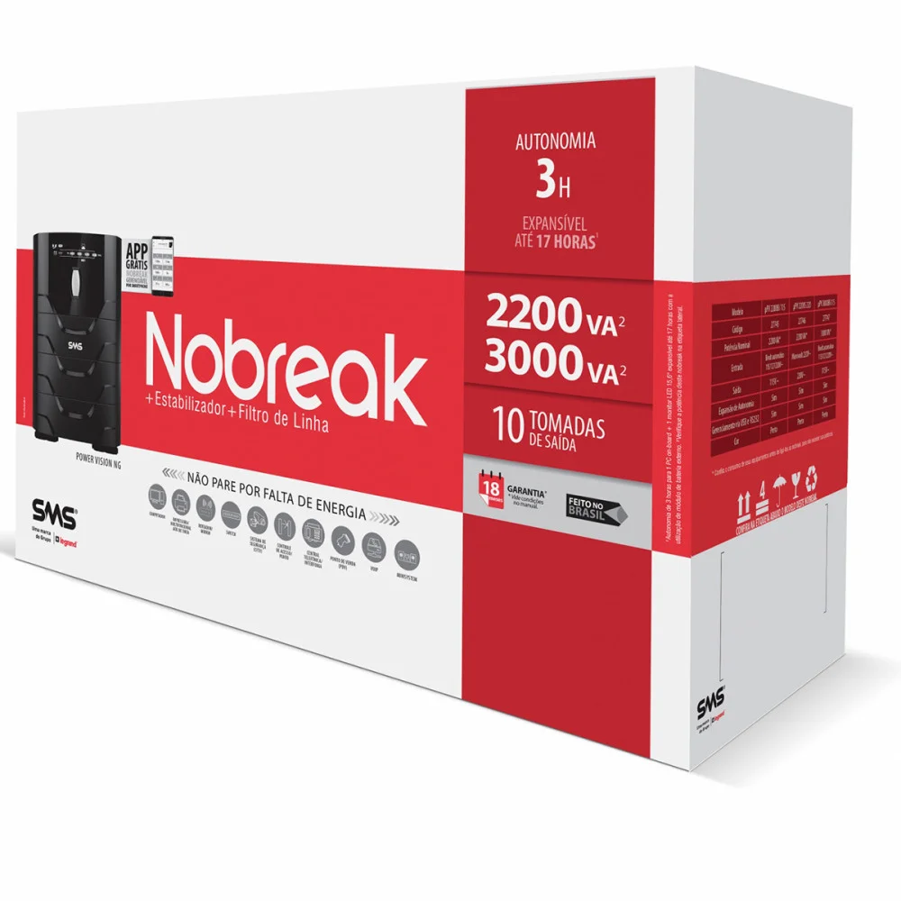 Imagem 2 de 5 do produto Nobreak SMS Power Vision 3000VA NG 27747 Bivolt / 110V