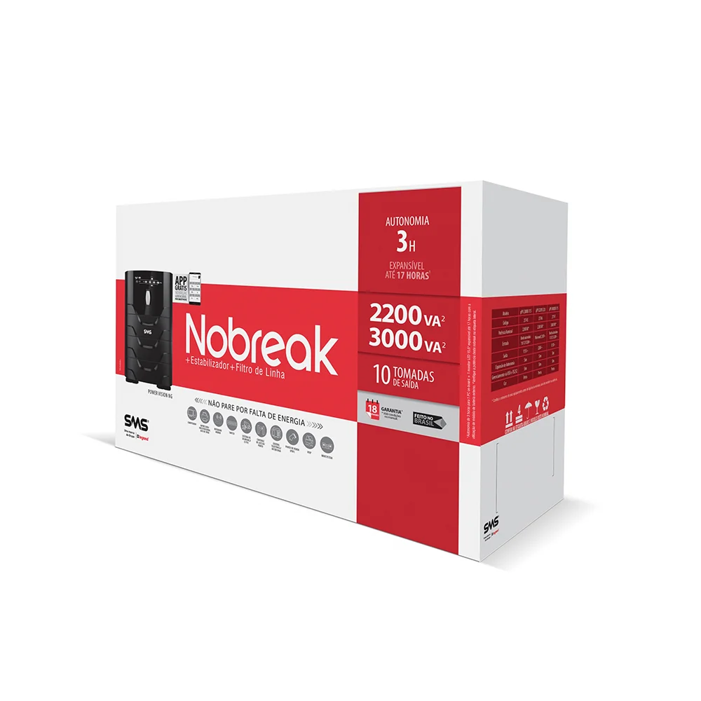 Imagem 5 de 5 do produto Nobreak SMS Power Vision 3000VA NG 27747 Bivolt / 110V