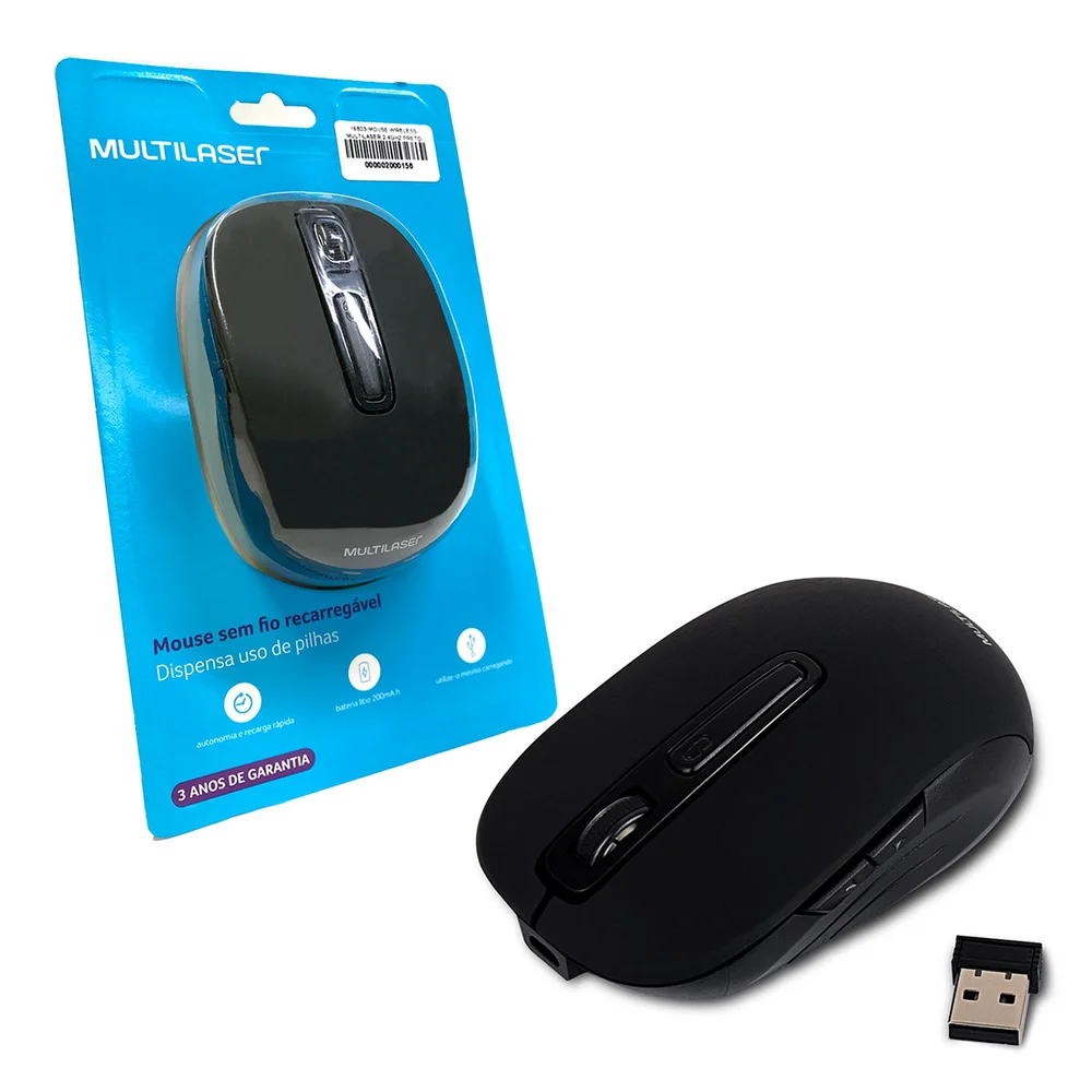 Imagem 2 de 5 do produto Mouse Wireless Multi MO277, 2.4GHz, Bateria Lítio Recarregável, 1600 DPI, Preto