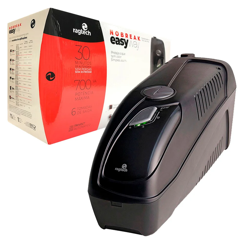 Imagem 5 de 5 do produto Nobreak 700va Ragtech Easy Way Cb-ti, Entrada Trivolt, Saída 115v, 6 Tomadas, Preto - 20new4139