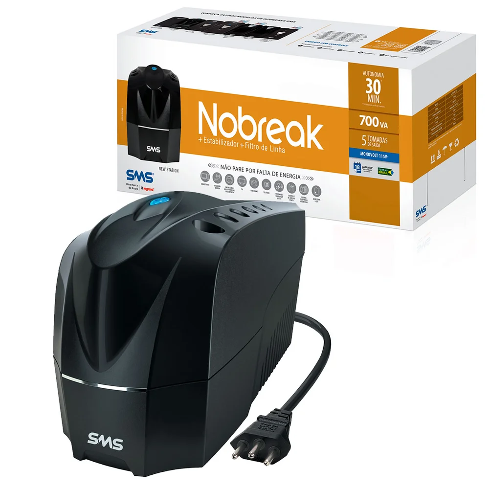 Imagem 2 de 4 do produto Nobreak Sms 700va New Station Monovolt 05 Tomadas Entrada 115v/127v Saída 115v 27916