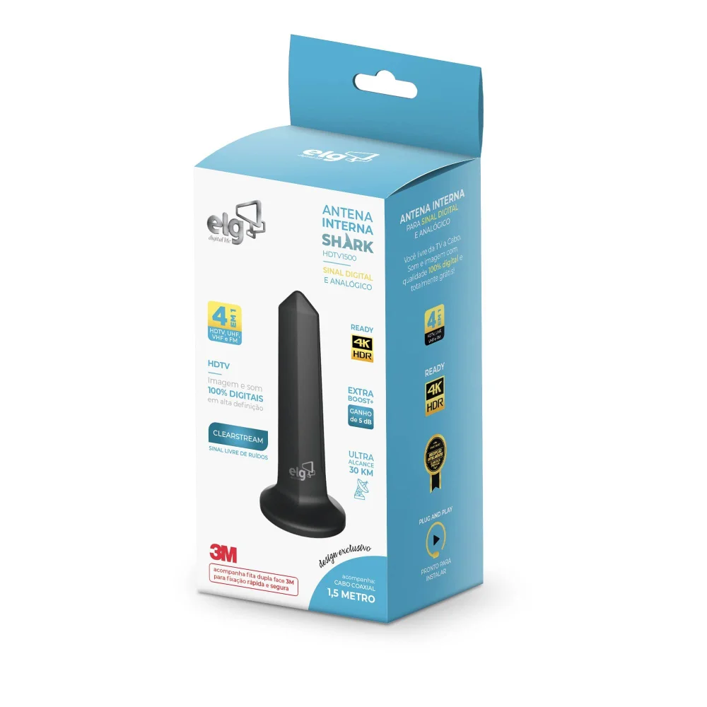 Imagem 4 de 5 do produto Antena Digital Interna Cabo 1,5m Shark Hdtv1500 Elg