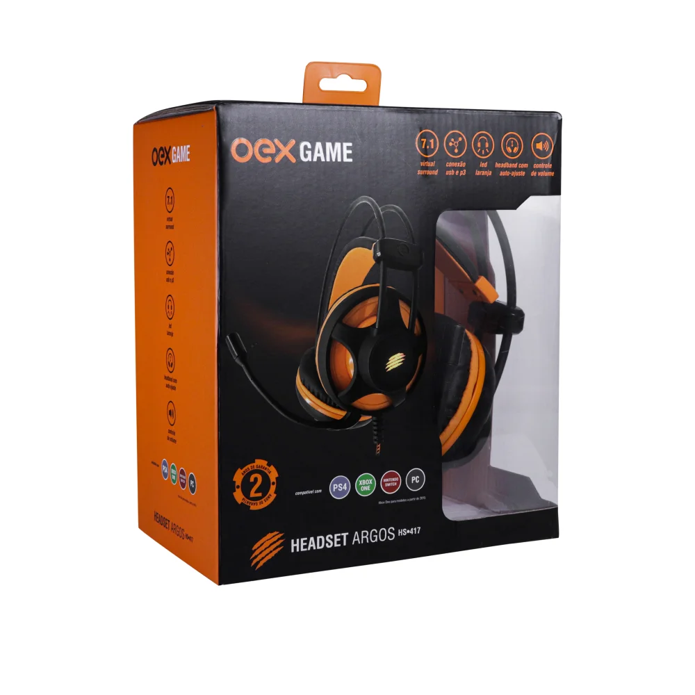 Headset Gamer Oex Argos PretoLaranja 71 USB