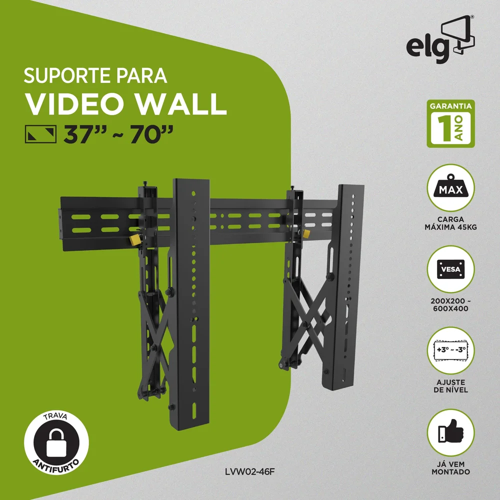 Imagem 2 de 5 do produto Suporte para TV ELG Para Videowall, até 70pol, Retrátil, Preto- Lvw02-46f