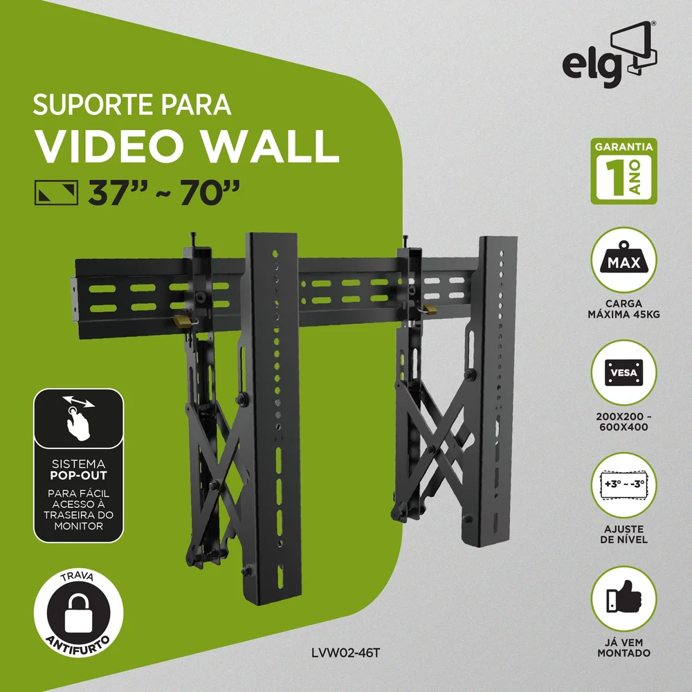 Imagem 3 de 5 do produto Suporte para TV ELG Para Videowall, até 70pol, Retrátil, Preto- Lvw02-46f