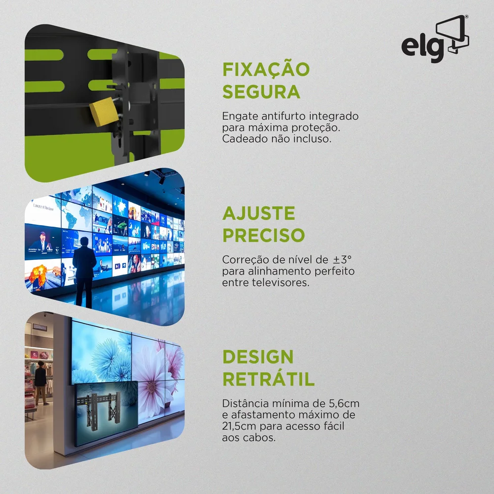 Imagem 4 de 5 do produto Suporte para TV ELG Para Videowall, até 70pol, Retrátil, Preto- Lvw02-46f