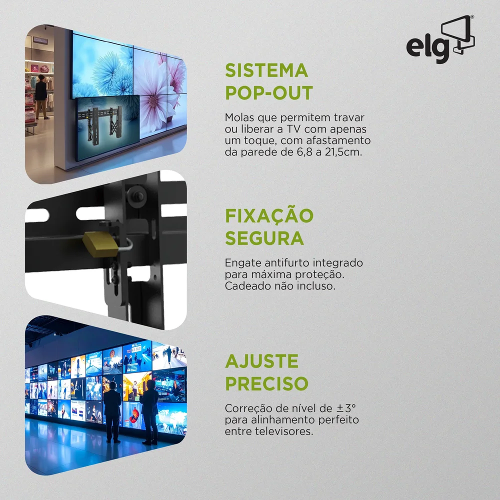 Imagem 4 de 5 do produto Suporte para Videowall de Parede ELG, Tv 37 A 70 C/ Sistema Pop-out - LVW02-46T