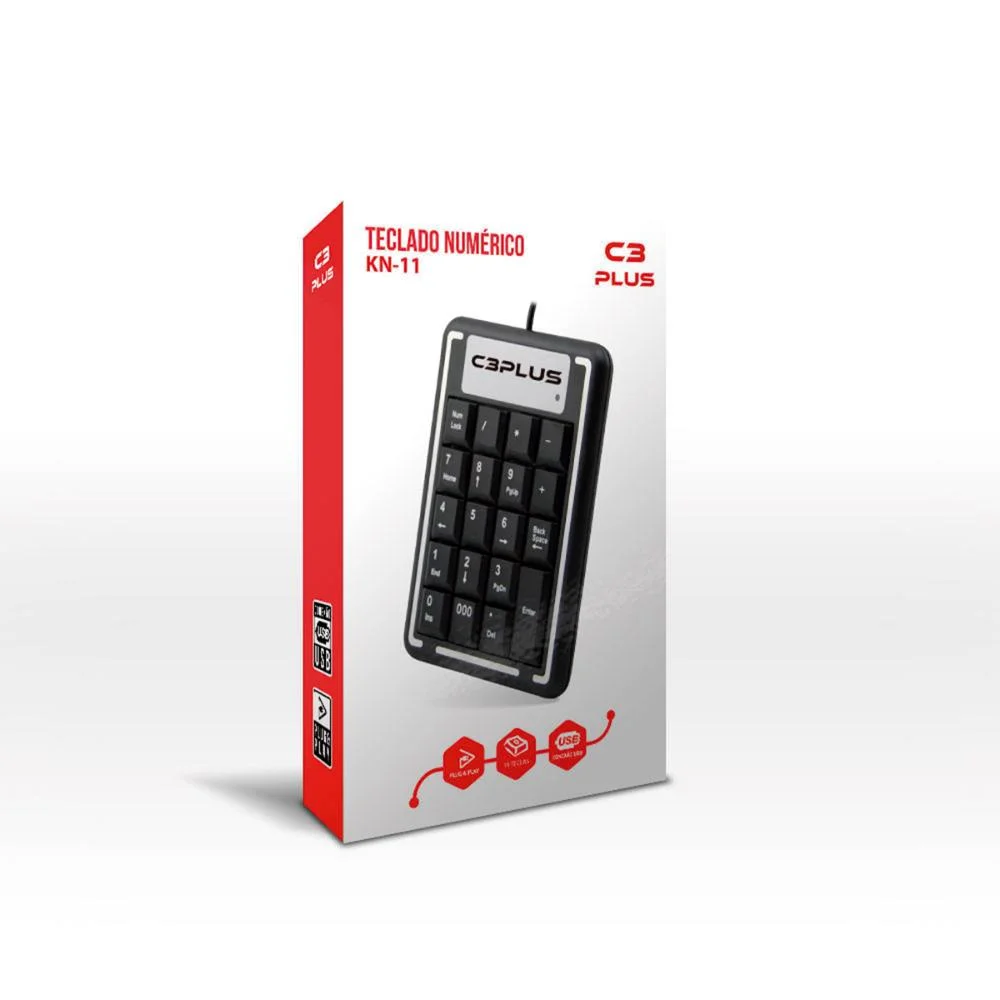 Imagem 4 de 4 do produto Teclado Numérico C3tech kn-11bk Usb 2.0 Cabo 1,2m C/ 19 Teclas - Preto