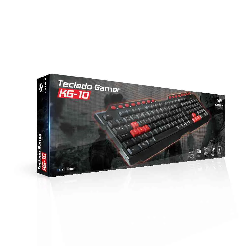 Imagem 2 de 5 do produto Teclado Gamer C3tech Kg-10bk, USB, ABNT2, Multimídia, Preto E Vermelho