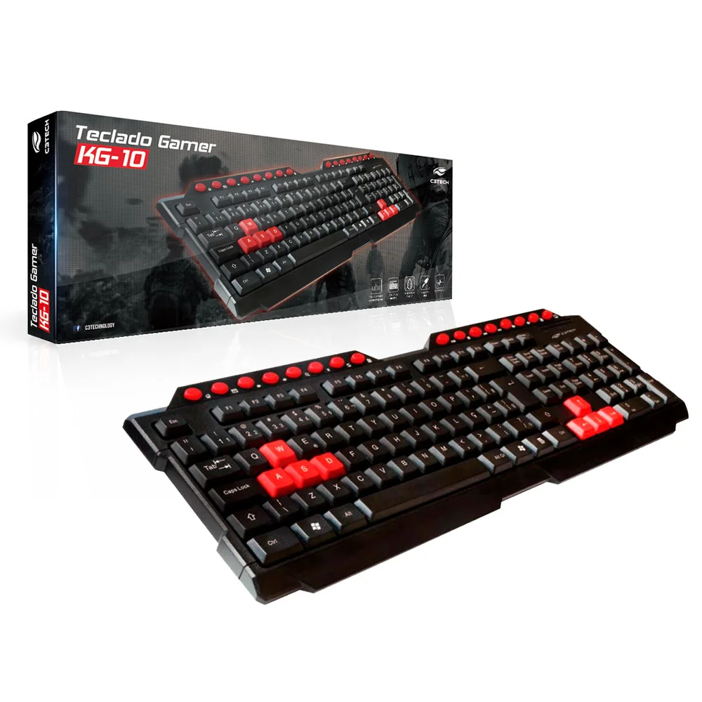 Imagem 5 de 5 do produto Teclado Gamer C3tech Kg-10bk, USB, ABNT2, Multimídia, Preto E Vermelho