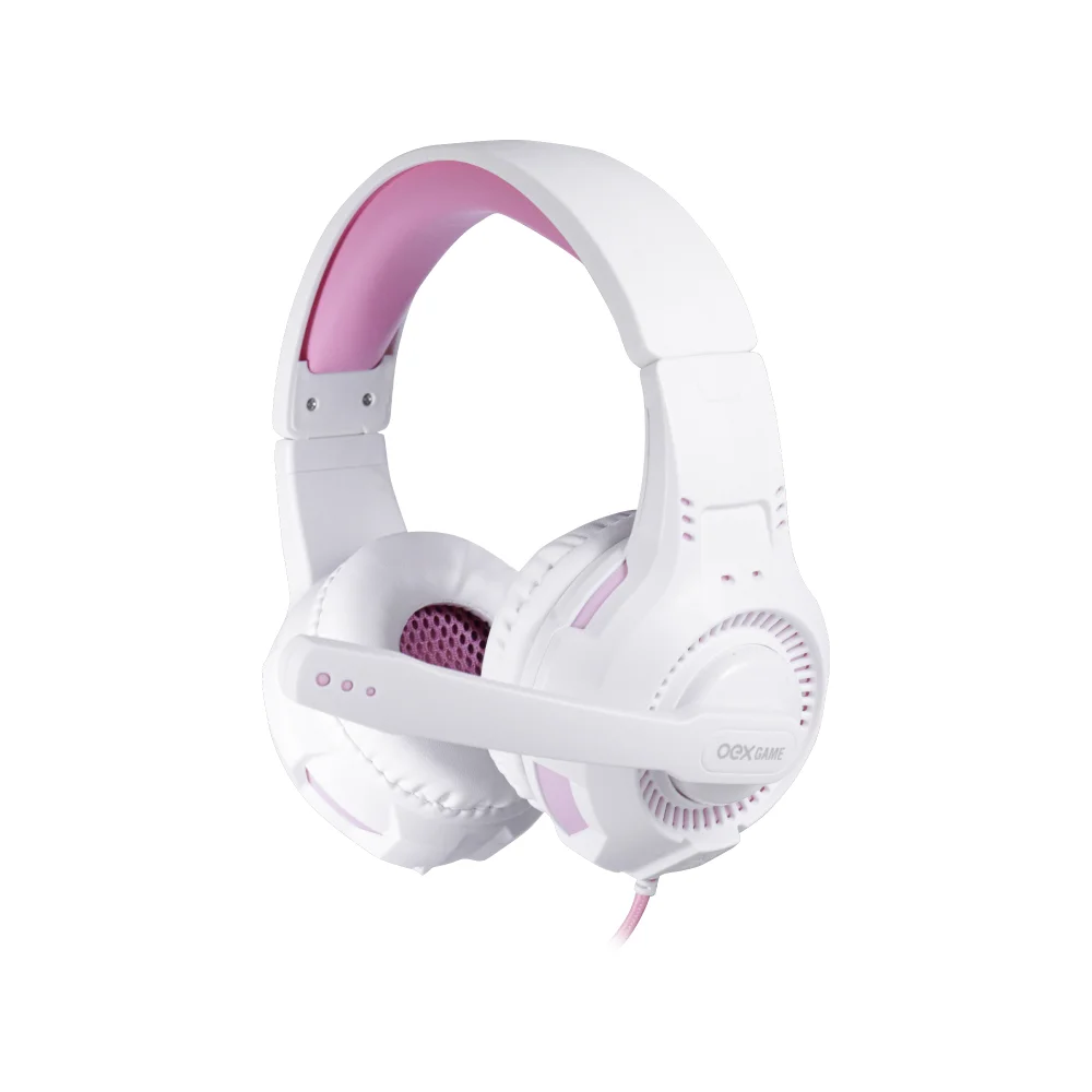 Imagem 4 de 5 do produto Headset Gamer Com Fio Oex Hs413 Gorky Pc Ps Xbox One Branco E Rosa
