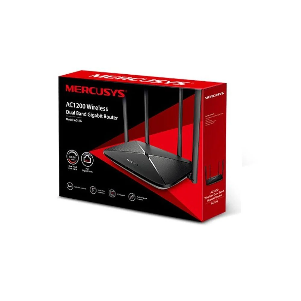 Imagem 3 de 5 do produto Roteador Gigabit Mercusys AC12G Dual-Band AC1200 Mbps 2.4Ghz e 5Ghz 4 Antenas High Power - AC12G.