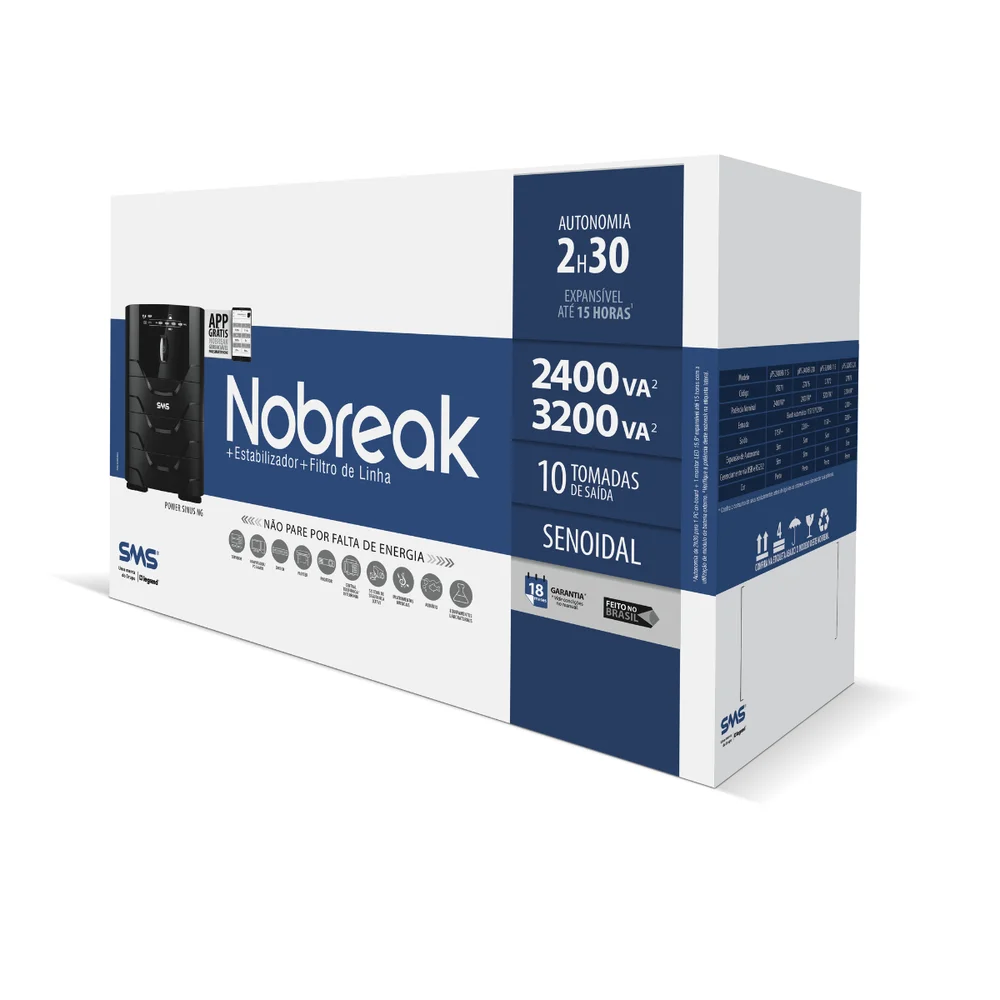 Imagem 3 de 5 do produto Nobreak Sms Power Sinus Bifx 2400va Bivolt - 27871