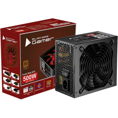 Fonte Bluecase ATX, 500W, 80 Plus Bronze, PFC Ativo, Com Ventilador, BLU500R-B