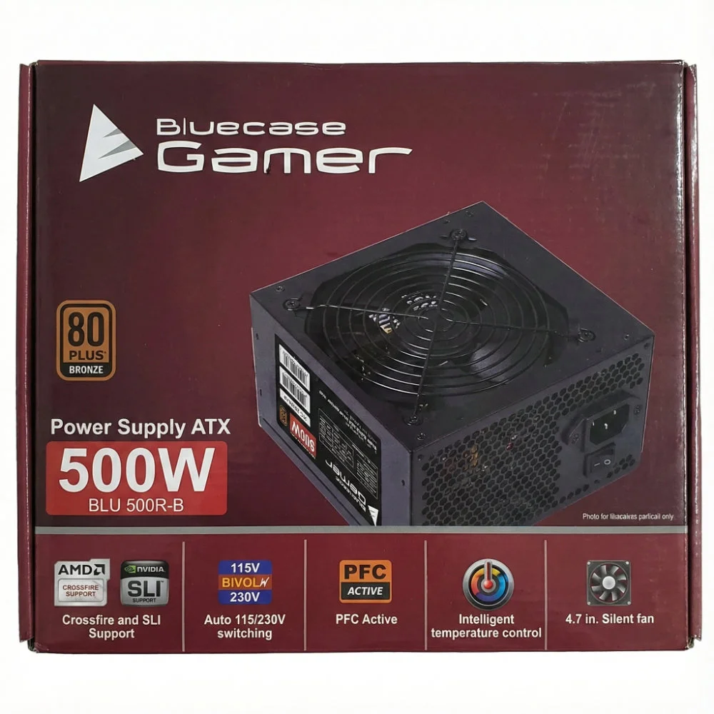 Imagem 2 de 5 do produto Fonte Bluecase ATX, 500W, 80 Plus Bronze, PFC Ativo, Com Ventilador, BLU500R-B