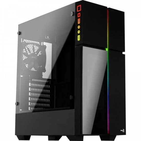 Imagem 2 de 5 do produto Gabinete Gamer Aerocool Playa, Mid Tower, RGB, ATX, Lateral em Vidro Temperado, Preto - Playa-G-Bk-V1