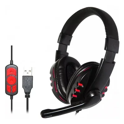 Fone De Ouvido Usb 2m Shinka Sh-q7 Vermelho Headset Home Office