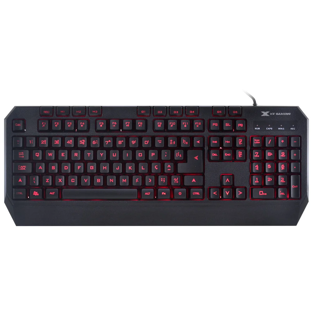 Teclado USB Gamer VX Gaming Draco, Com Macros, Multimídia, LED 3 Cores, Cabo 1.8 Mts, ABNT2, Preto - GT400 Teclado USB Gamer VX Gaming Draco, Com Macros, Multimídia, LED 3 Cores, Cabo 1.8 Mts, ABNT2, Preto - GT400