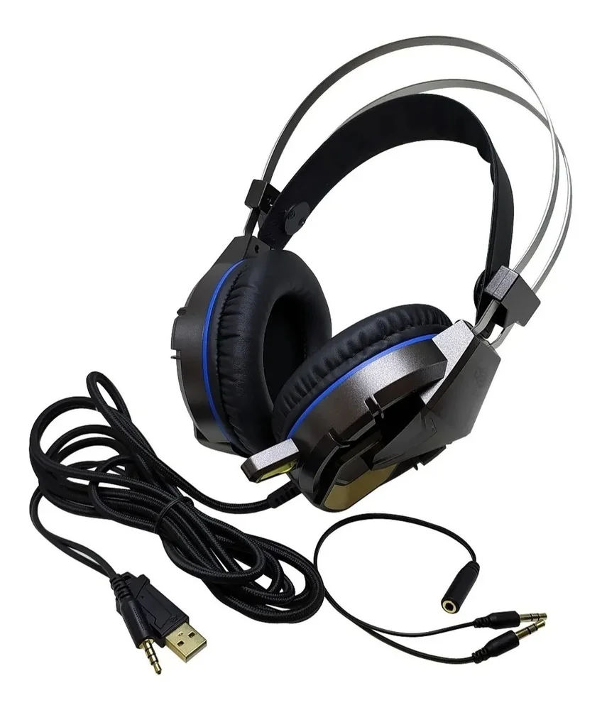 Imagem 3 de 4 do produto Fone Headset Gamer P3 C/ Led Usb + Adaptador Y P2 Ps4 E Pc - Df-83 Dex