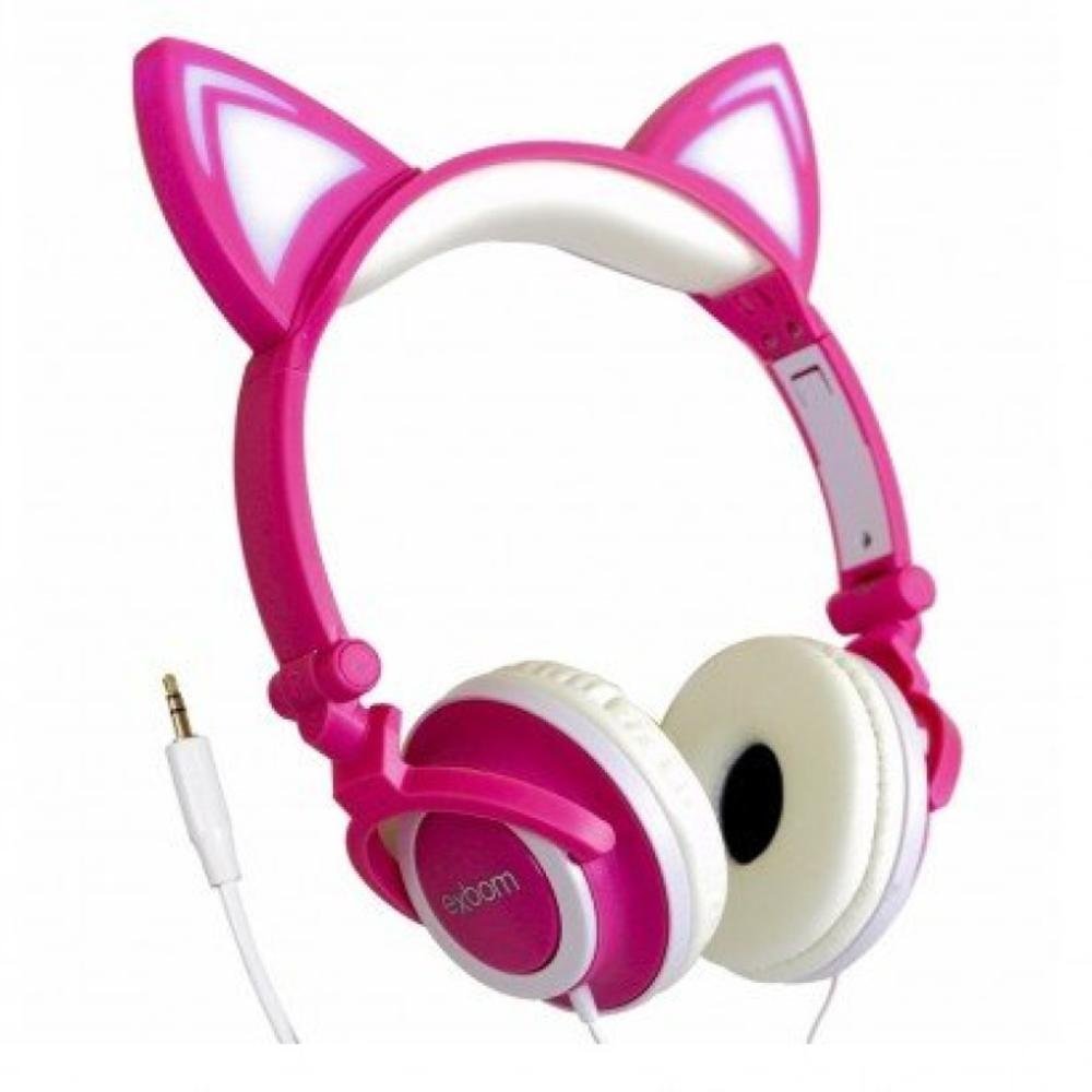 Fone Orelhas De Gatinho Led - Headphone Bluetooth Bass Exbom Rosa