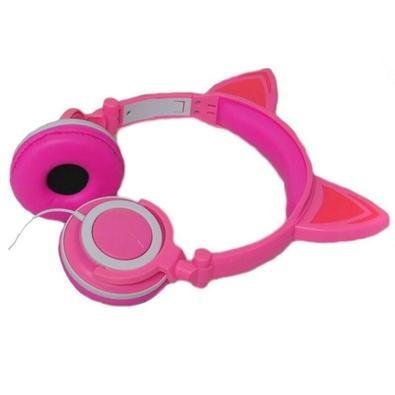 Fone de Ouvido com Orelhinhas de Gato Com Iluminação Led Pisca P2 - ROSA