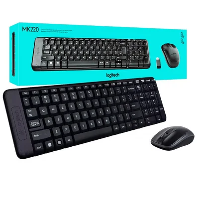 Kit Teclado E Mouse Logitech Mk220, Sem Fio, ABNT2, Preto - 920-004431-C