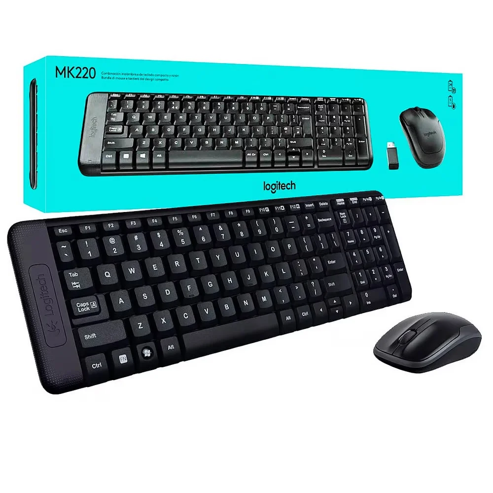 Kit Teclado E Mouse Logitech Mk220, Sem Fio, ABNT2, Preto - 920-004431-C