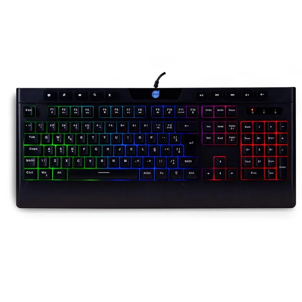 Teclado Gamer Dazz Ballistic Cinetic Multimídia Com Suporte Pulso Led Rainbow Usb - Preto Teclado Gamer Dazz Ballistic Cinetic Multimídia Com Suporte Pulso Led Rainbow Usb - Preto