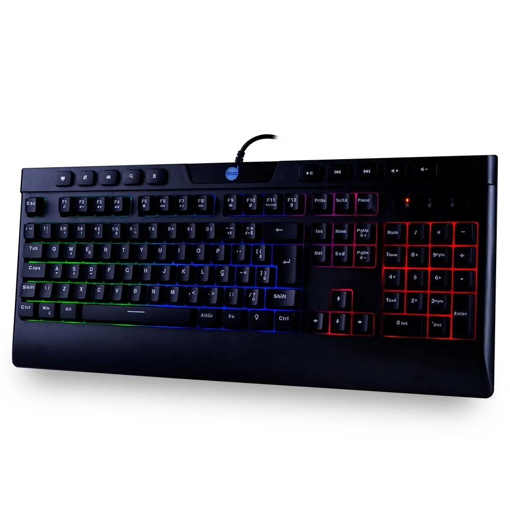 Teclado Gamer Dazz Ballistic Cinetic Multimídia Com Suporte Pulso Led Rainbow Usb - Preto Teclado Gamer Dazz Ballistic Cinetic Multimídia Com Suporte Pulso Led Rainbow Usb - Preto