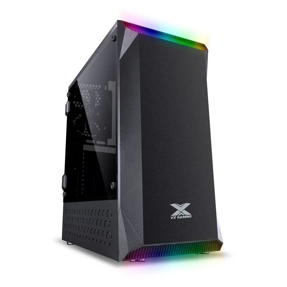 Gabinete Gamer, Vx Gaming Borealis,b Janela Acrílica, Preto,  Frontal Com Fita Led Rgb