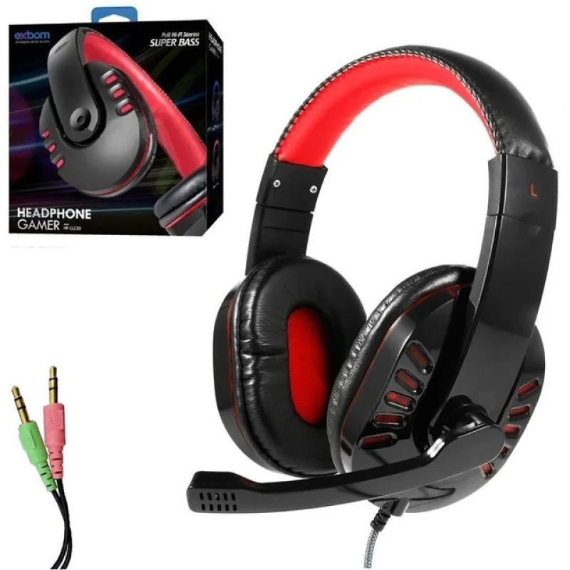 Imagem 2 de 3 do produto HEADFONE GAMER P2 COM MICROFONE E CONTROLE DE VOLUME EXBOM HF-G230 Vermelho