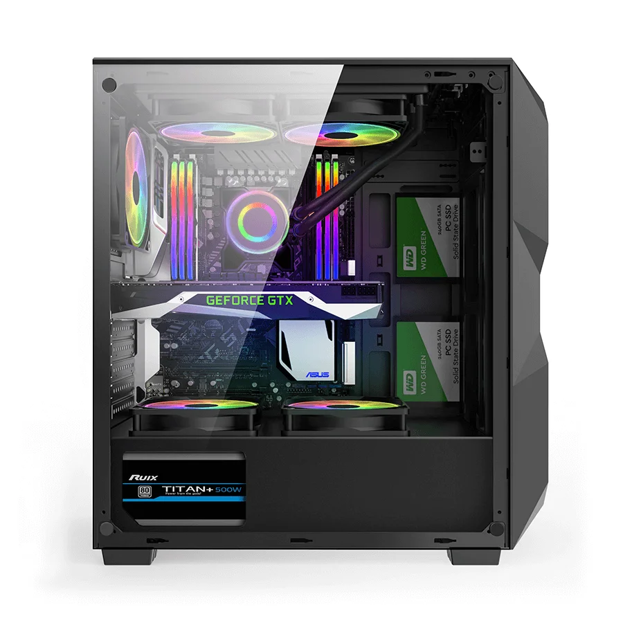 Imagem 2 de 4 do produto Gabinete Gamer Hayom, Mid Tower, ATX, Matx, Mini-itx, Lateral Em Vidro Temperado, 3 Fans RGB, Mesh Frontal