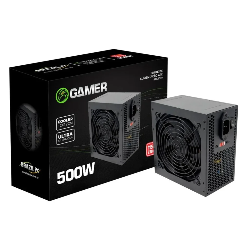 Imagem 3 de 5 do produto Fonte 500w, Brazil PC, Bivolt Manual, 24 Pinos, C/ Cabo -  Bpc/5330-b