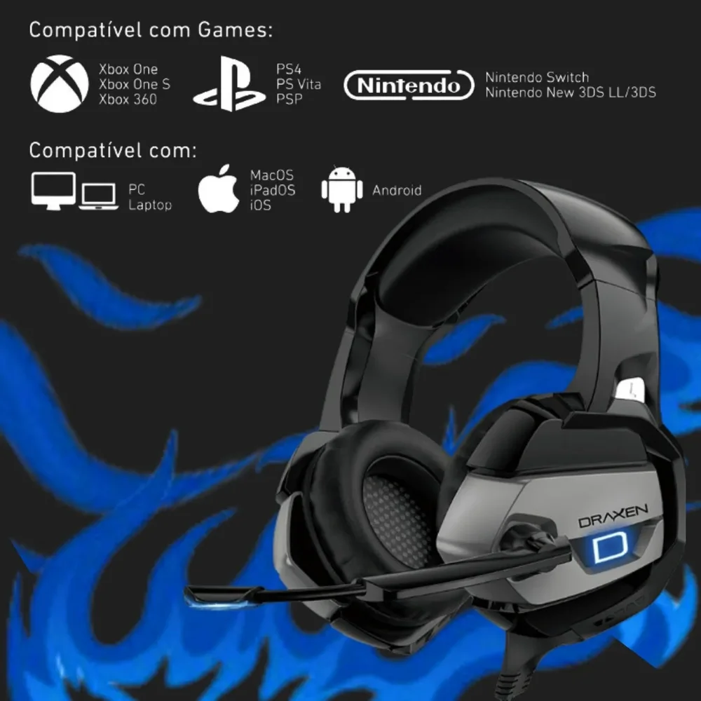 Imagem 5 de 5 do produto Headset Gamer Draxen Dn103 Preto E Prata