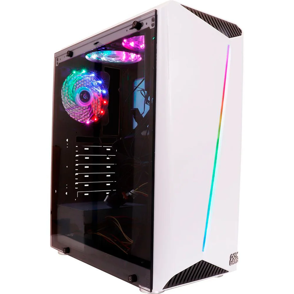 Gabinete Gamer Oex Shelter Gh200, Branco, 3 Coolers, Led Rgb