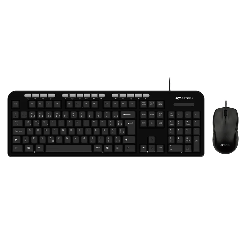 Imagem 2 de 5 do produto Kit Teclado E Mouse C3 Tech Kt-100bk, ABNT2, 1600DPI, Teclas Multimídia