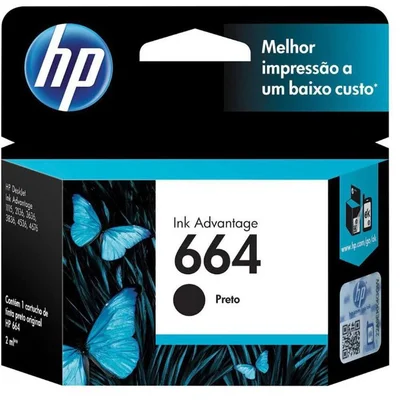 Cartucho Hp Fv29ab 664, Preto, 2ml - Original