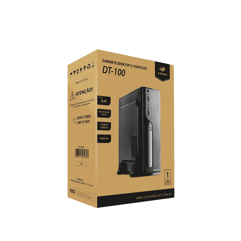 Imagem 4 de 5 do produto Gabinete Slim C3tech Dt-100bk, Micro-atx, C/ Fonte 200w
