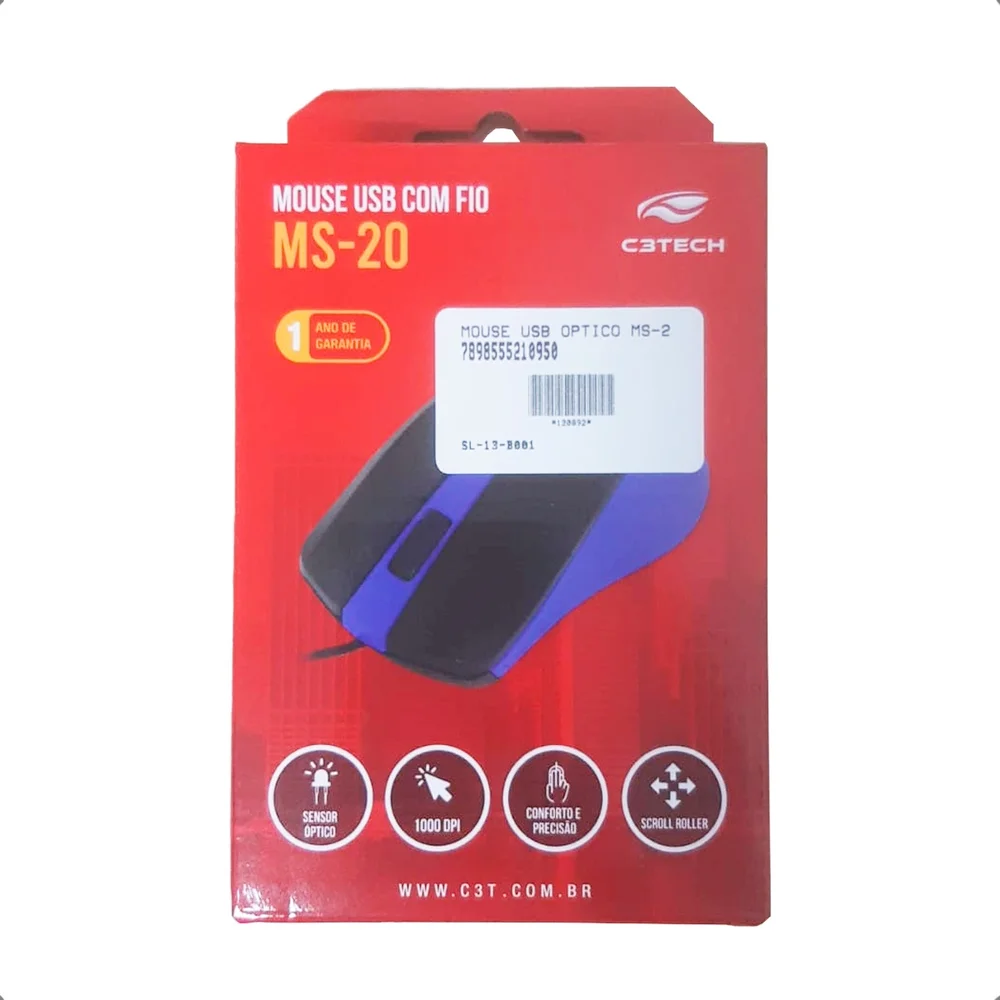 Imagem 3 de 5 do produto Mouse C3tech Ms-20bl Basico Preto/azul Usb