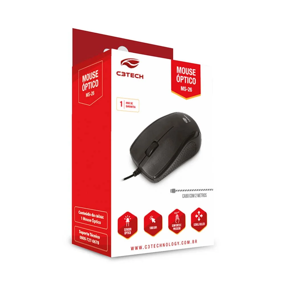 Imagem 4 de 4 do produto Mouse Ms-26bk Usb Cabo 195cm Preto C3tech