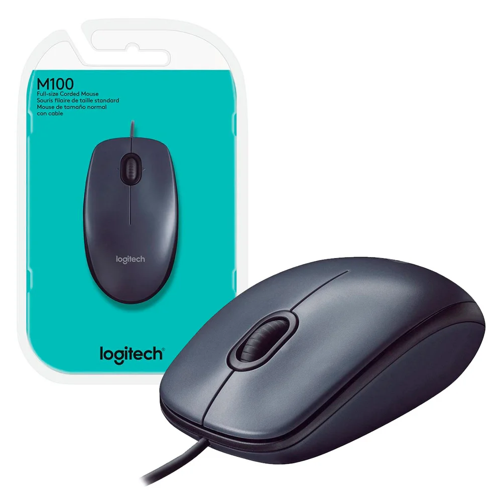 Mouse Logitech M100 USB 1000DPI Preto Kabum