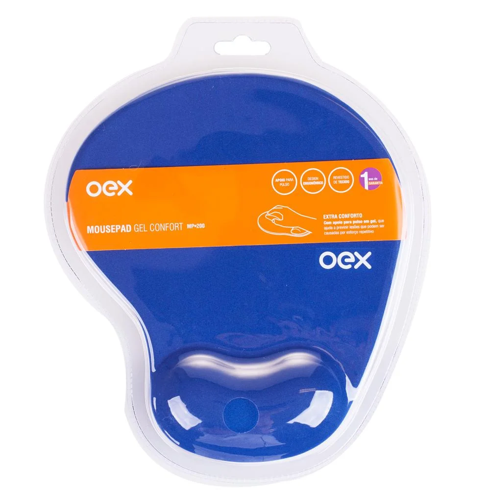Imagem 4 de 5 do produto Mousepad Oex Confort, Com Apoio para Pulso em Gel, Azul - Mp200