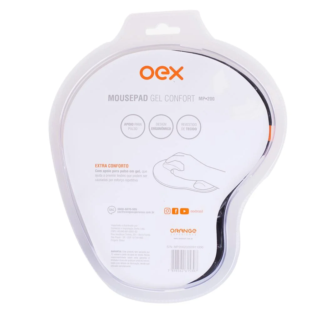 Imagem 5 de 5 do produto Mousepad Oex Confort, Com Apoio para Pulso em Gel, Azul - Mp200
