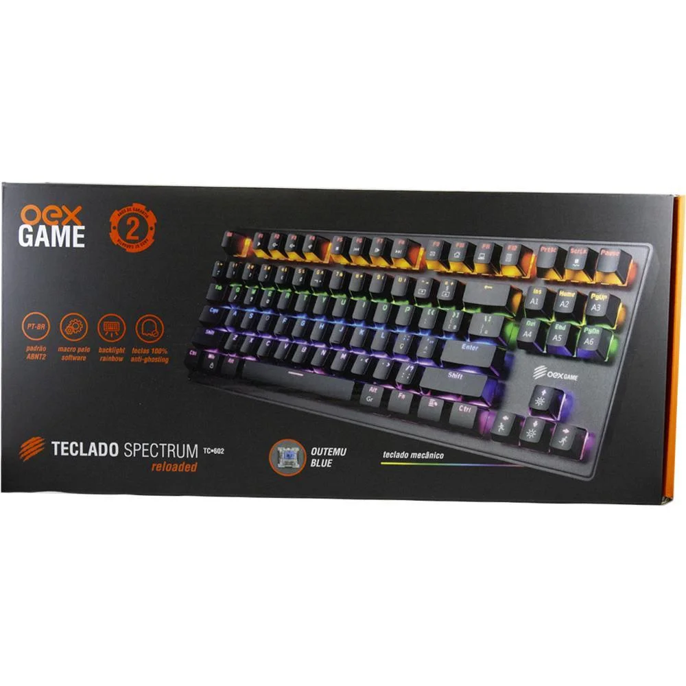 Teclado Mecânico Gamer OEX Spectrum, LED RGB, Preto, Switch Blue, Anti-ghosting, ABNT - TC602 Teclado Mecânico Gamer OEX Spectrum, LED RGB, Preto, Switch Blue, Anti-ghosting, ABNT - TC602