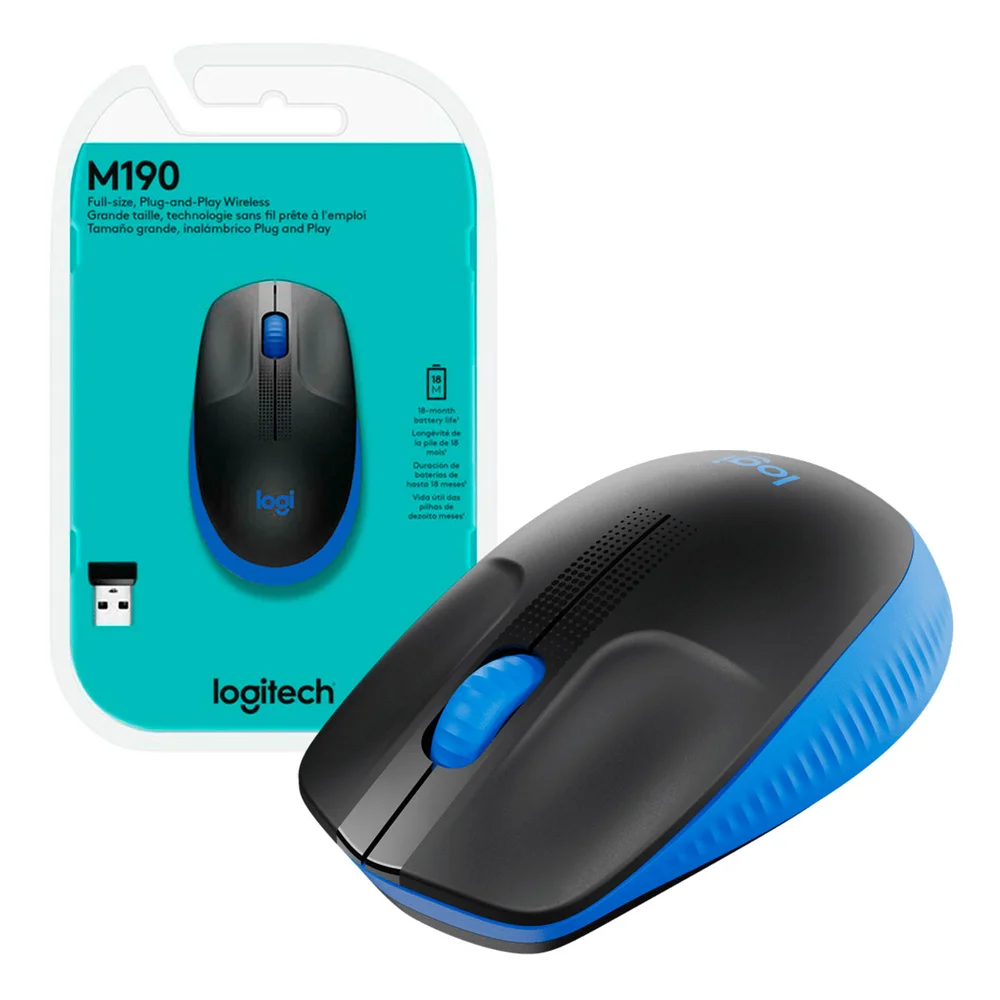 Imagem 2 de 5 do produto Mouse Logitech Wireless M190 1000dpi Tamanho Grande Blister - Azul