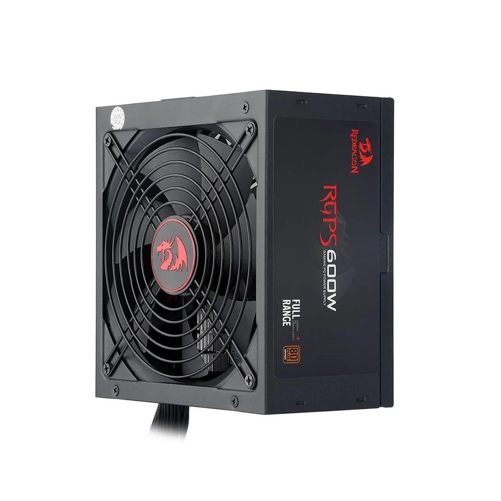 Fonte Redragon RGPS-600W, 600W, PFC Ativo, Bivolt, Cabos Fixos, Sem Cabo de Força, FAN 14cm - GC-PS002-1