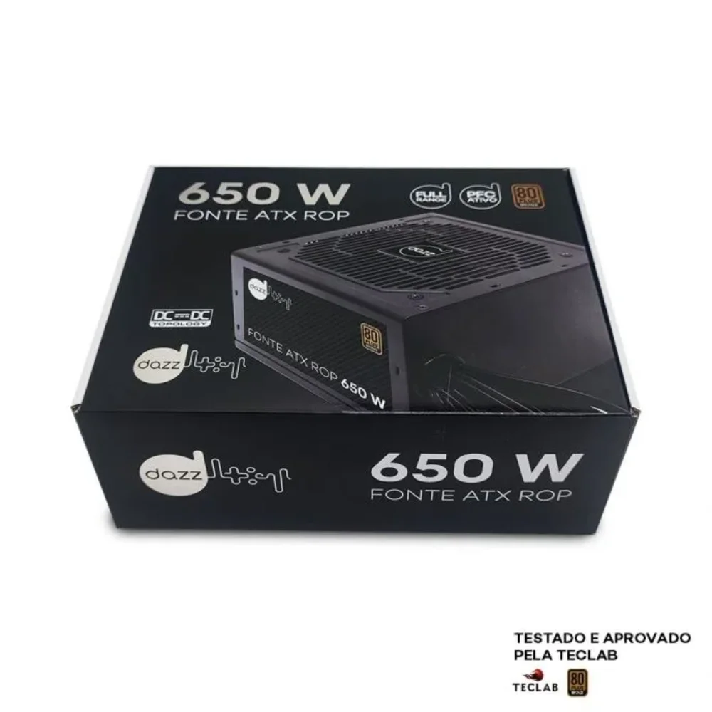 Imagem 3 de 5 do produto Fonte Dazz, 650W, 80 Plus Bronze, PFC Ativo, Bivolt, Com Cabo, Preto - 63000002