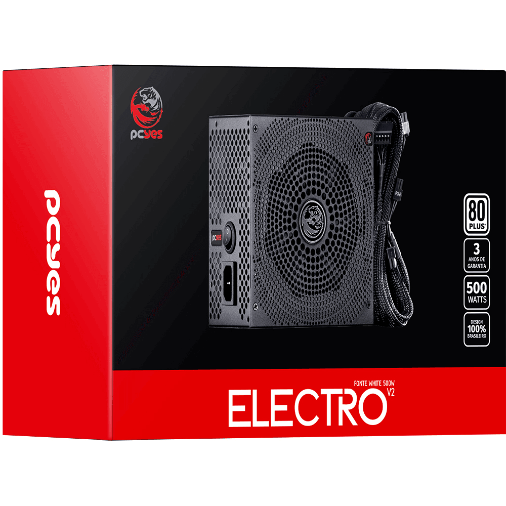 Fonte Pcyes ATX Electro V2 Series, 500W Real, 80 Plus White Fonte Pcyes ATX Electro V2 Series, 500W Real, 80 Plus White