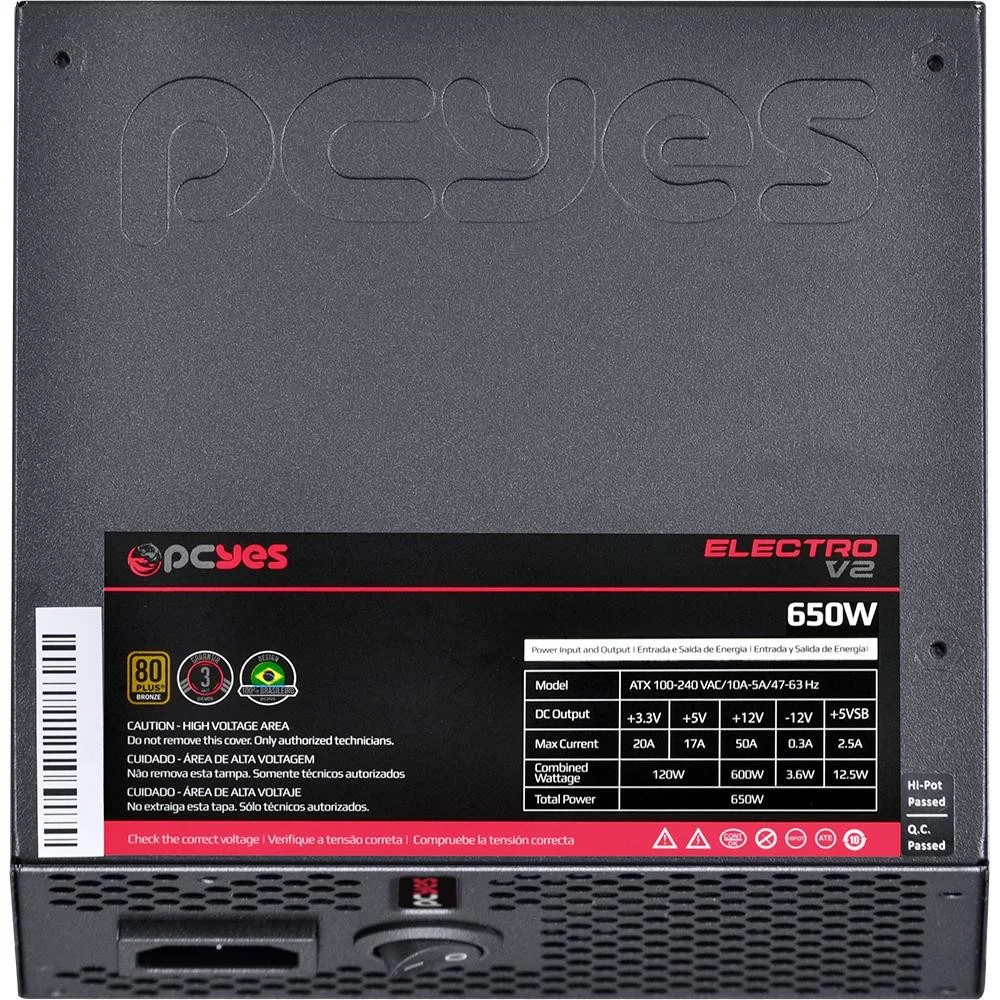 Imagem 3 de 4 do produto Fonte Pcyes Electro V2, 650W, 80 Plus Bronze, PFC Ativo