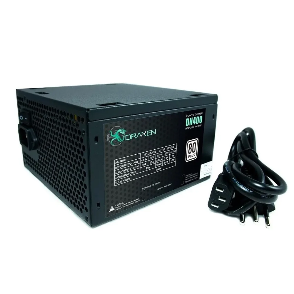 Fonte Draxen ATX, 400W, 80 Plus Branco, PFC Ativo - DN400